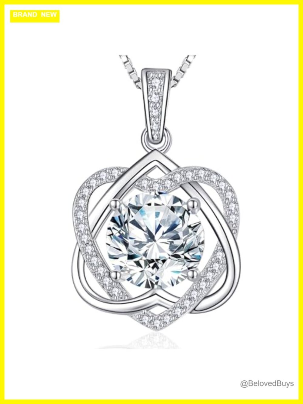 Moissanite Heart Pendant Necklace 925 Sterling Silver 18k White Gold Plated